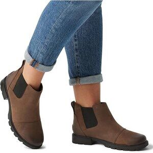 SOREL Women's Emelie lll Chelsea Waterproof Boot Tobacco Black NEW